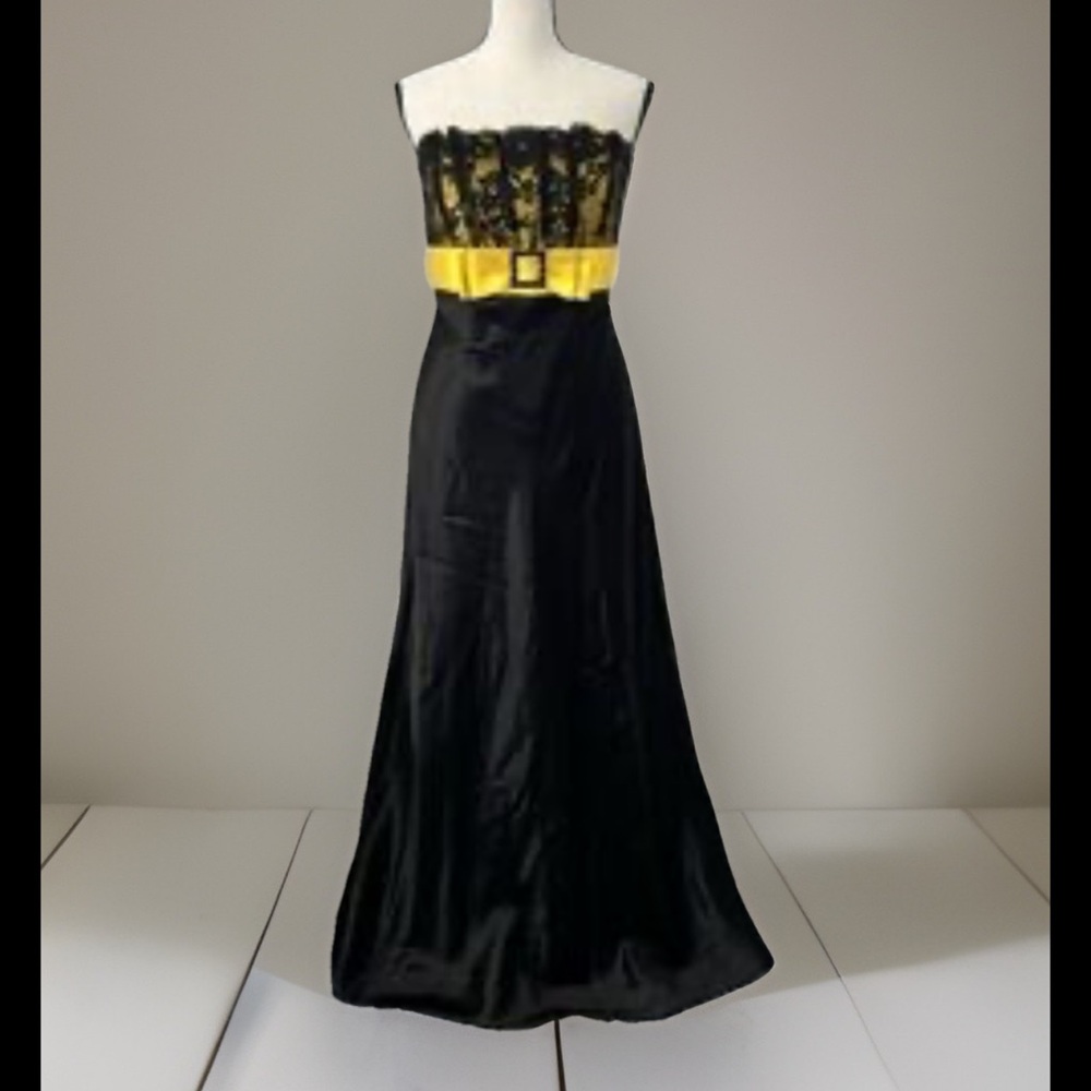 Vtg 80’s “GUNNE SAX” Jessica McClintock Formal Strapless Black/yellow  Gown Sz 3
